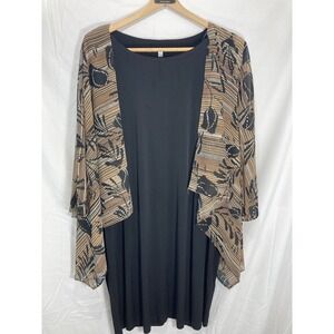 Studio One Size 2xl Black Attached Kimono Midi Shift Dress